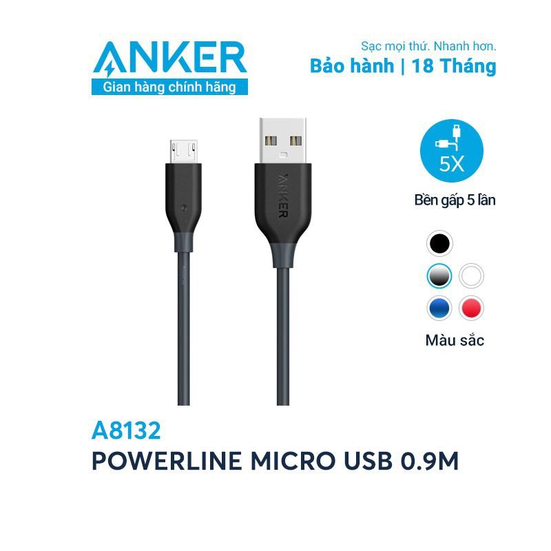 Cáp sạc ANKER PowerLine Micro USB Dài 1.8m Hàng chính hãng - A8133