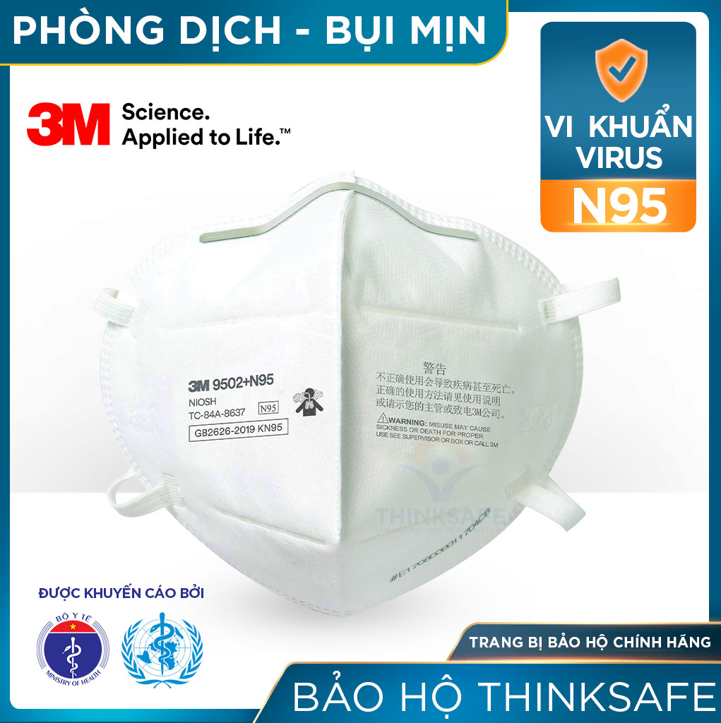 Khẩu trang N95 3M 9502 kháng khuẩn chống bụi mịn - Khẩu trang 3d mask thiết kế thoải mái khi đeo đạt chuẩn N95 kháng khuẩn, chống bụi, chống độc, Khẩu trang 3M chính hãng
