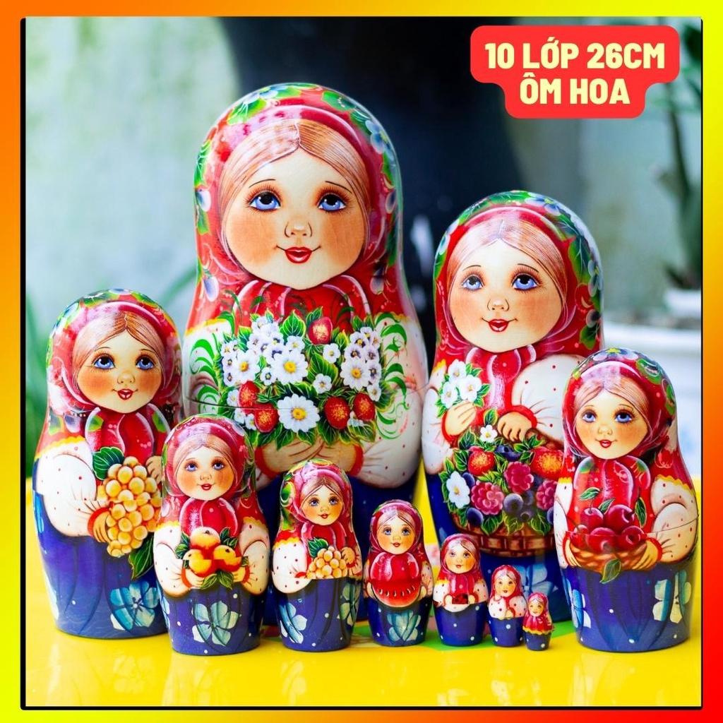 BỘ BÚP BÊ NGA MATRYOSHKA "CÔ BÉ KATIA ÔM HOA" 10 LỚP SIZE LỚN 28CM CỰC DỄ THƯƠNG GIÁ ƯU ĐÃI