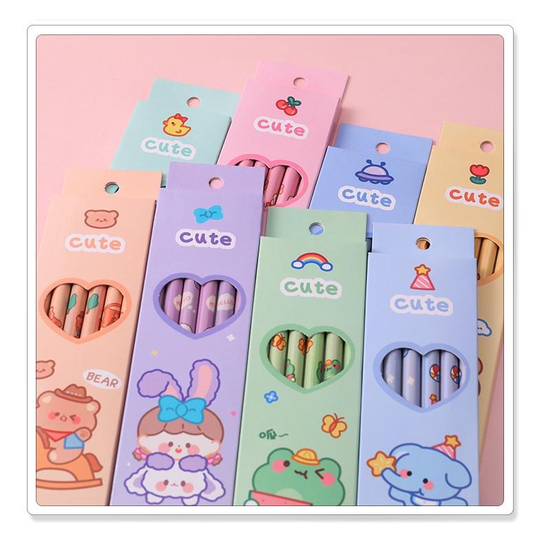 PK724 Bộ 06 bút chì HB nhiều màu tùy chọn cho học sinh/sinh viên; dùng viết lên sổ lưu bút, quà tặng, thiệp