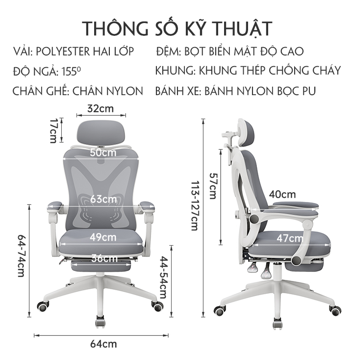 Ghế xoay văn phòng cao cấp, ghế xoay công thái học đệm cao su , lưng lưới, tựa đầu có gác chân và không có gác chân, ghế làm việc, ghế giám đốc