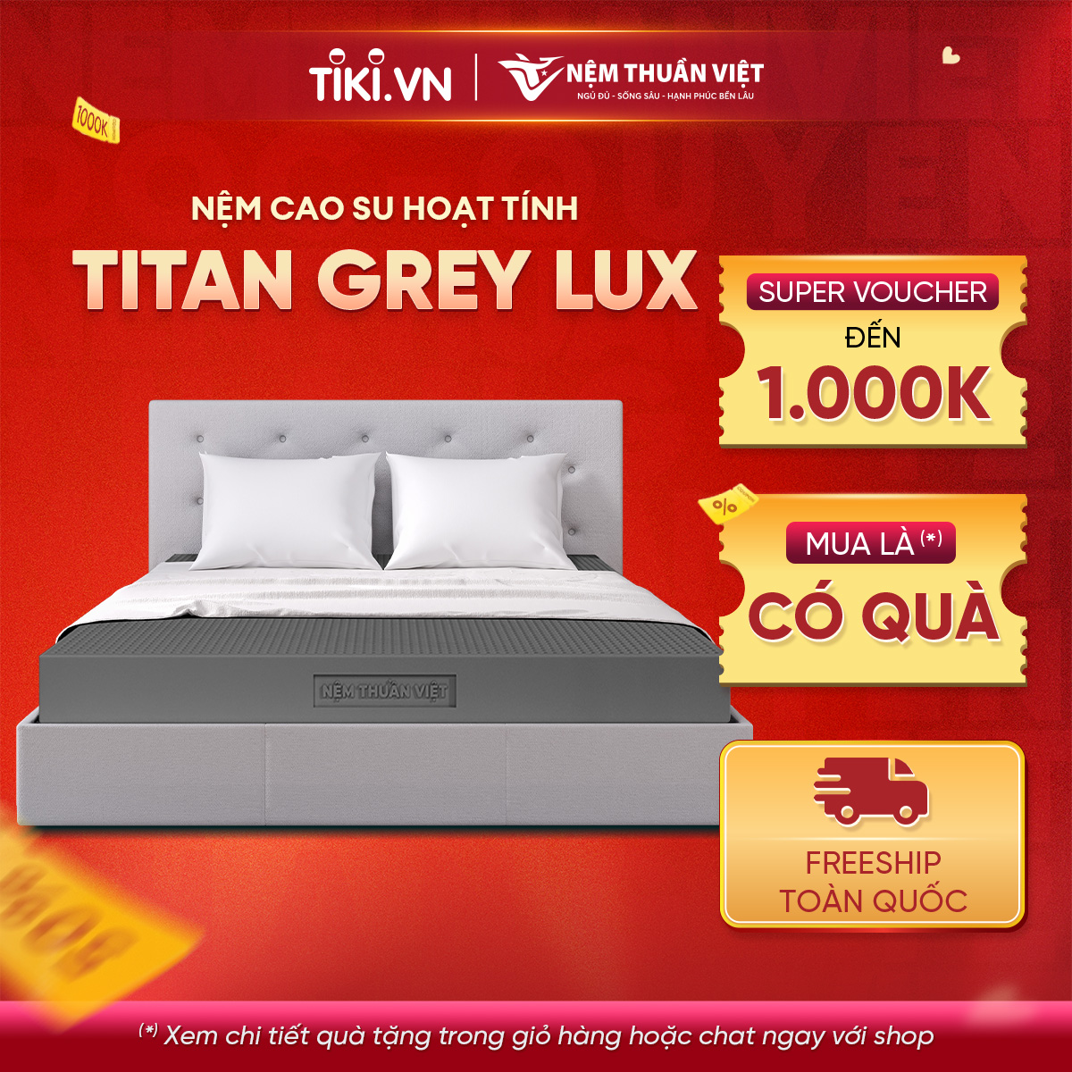 Nệm cao su than hoạt tính Thuần Việt Titan Grey - Miễn Phí Vận Chuyển, Bảo Hành 15 Năm, Trả Góp 0%