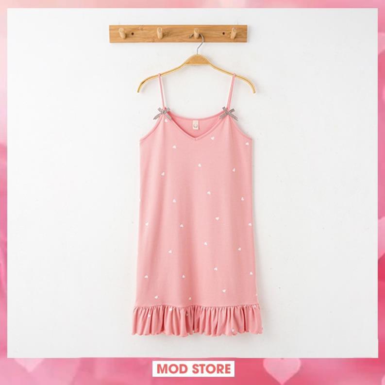 Váy Ngủ 2 Dây, Váy Mặc Nhà Siêu Mát, Chất Cotton Co Giãn, Nhiều Màu V3 *