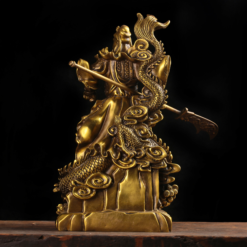 Tượng phong thủy quan công vân trường cưỡi rồng bằng đồng thau