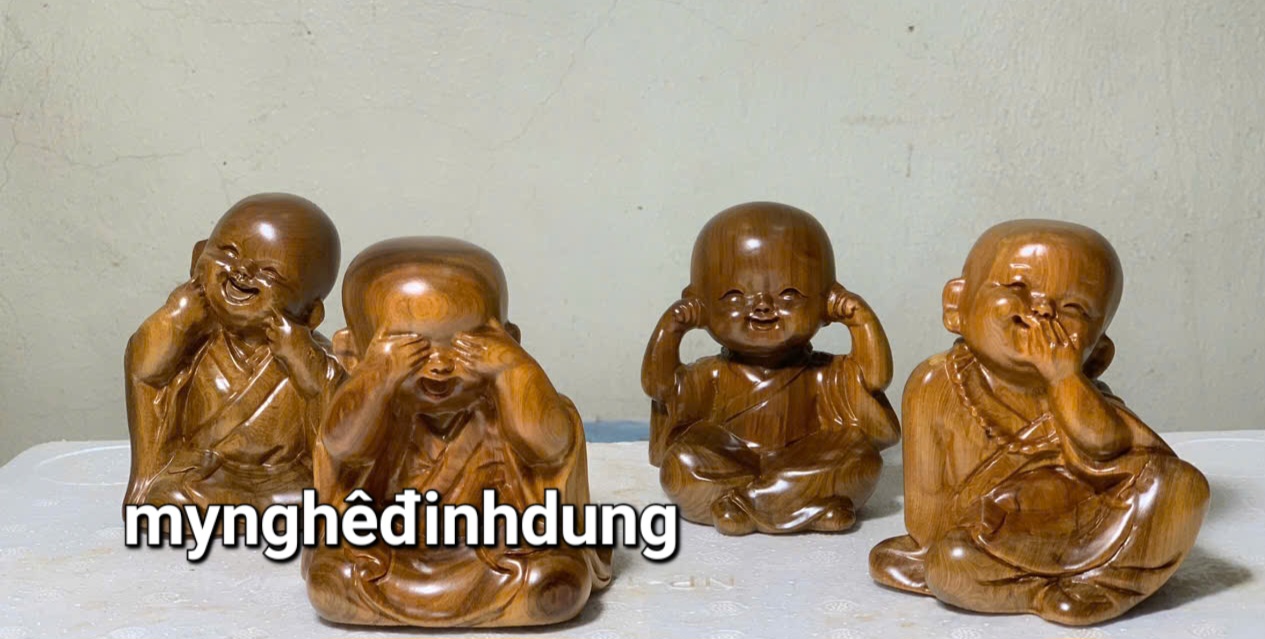 Bộ tượng tứ không bằng gỗ bách xanh thơm nức kt cao 12x10x9cm
