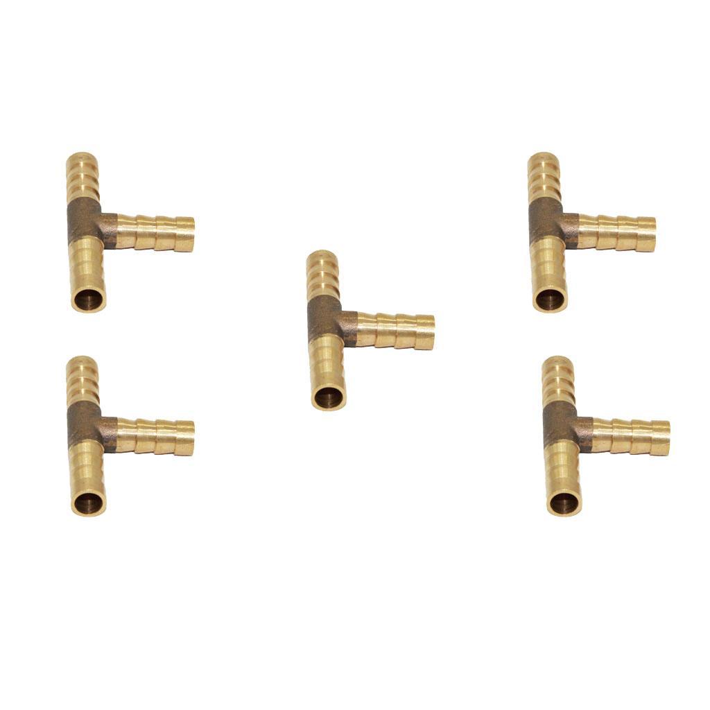 3-6pack 5pcs Brass T Type Joiner Fuel Hose Joiner Tee Connector Air Water Gas