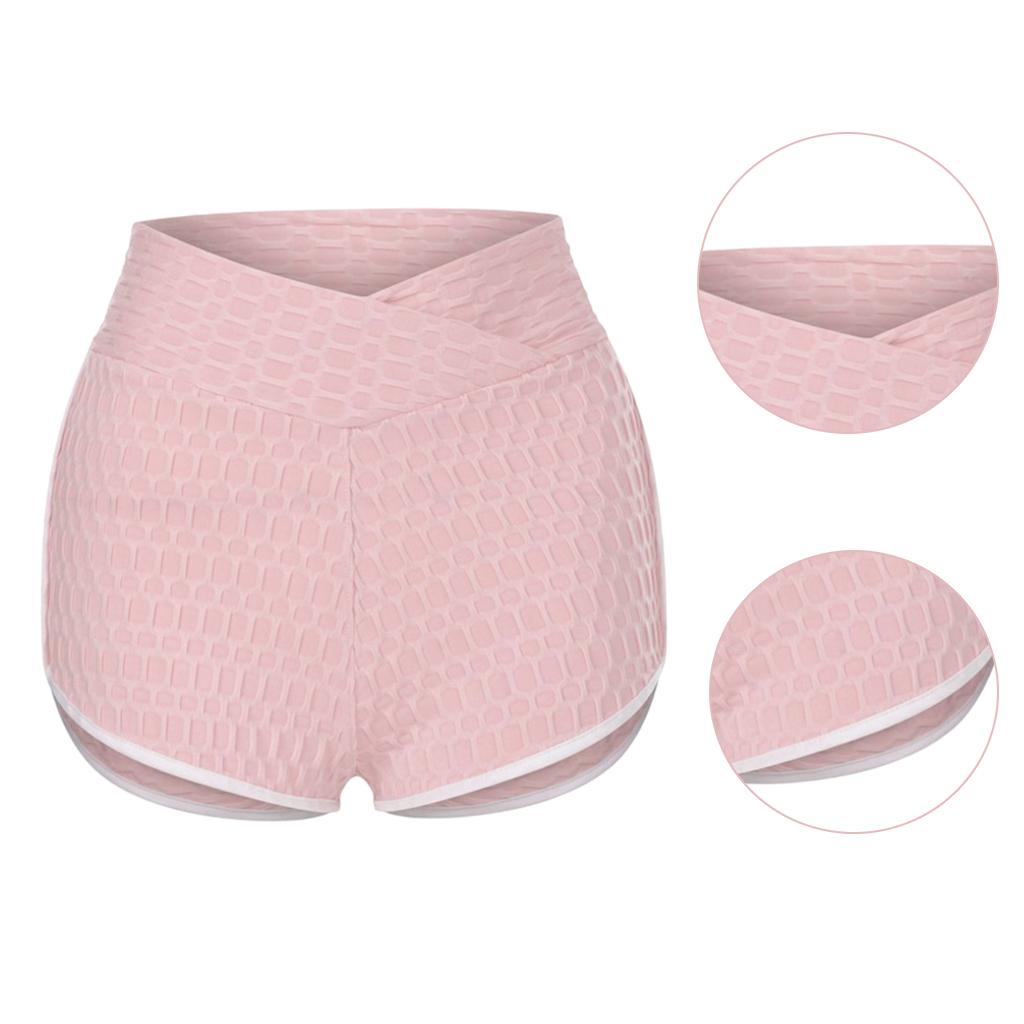 Women High Waist Yoga Shorts Home Gym Sports Fitness Pink S