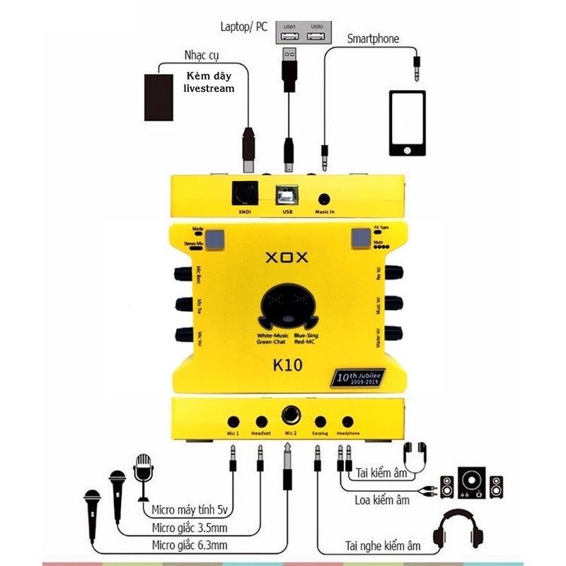 Combo livestream karaoke, thu âm chuyên nghiệp Soundcard XOX-K10, Mic PC-K320 và phụ kiện