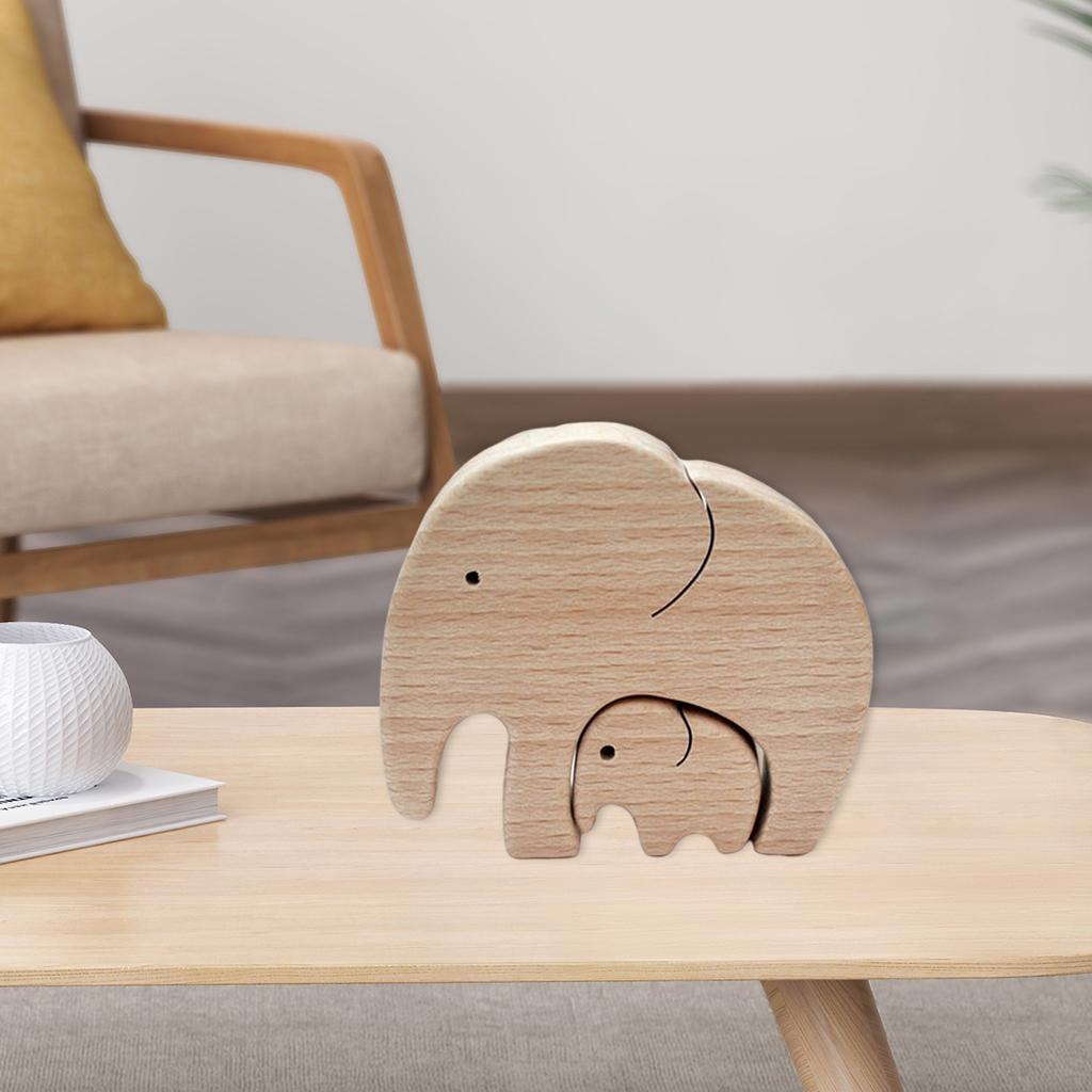 4/Set Creative Mom and Baby Elephant Statue Cute Wooden Sculpture Home Decor