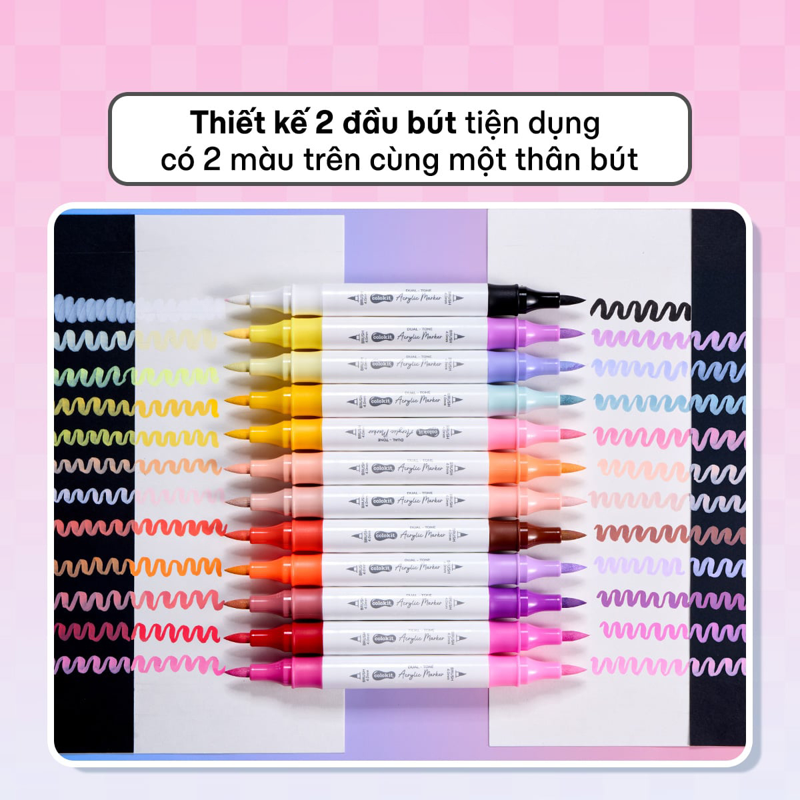 Bút Màu Colokit Acrylic 2 Đầu 2 Màu ACM-C029 (Hộp 24 Màu)