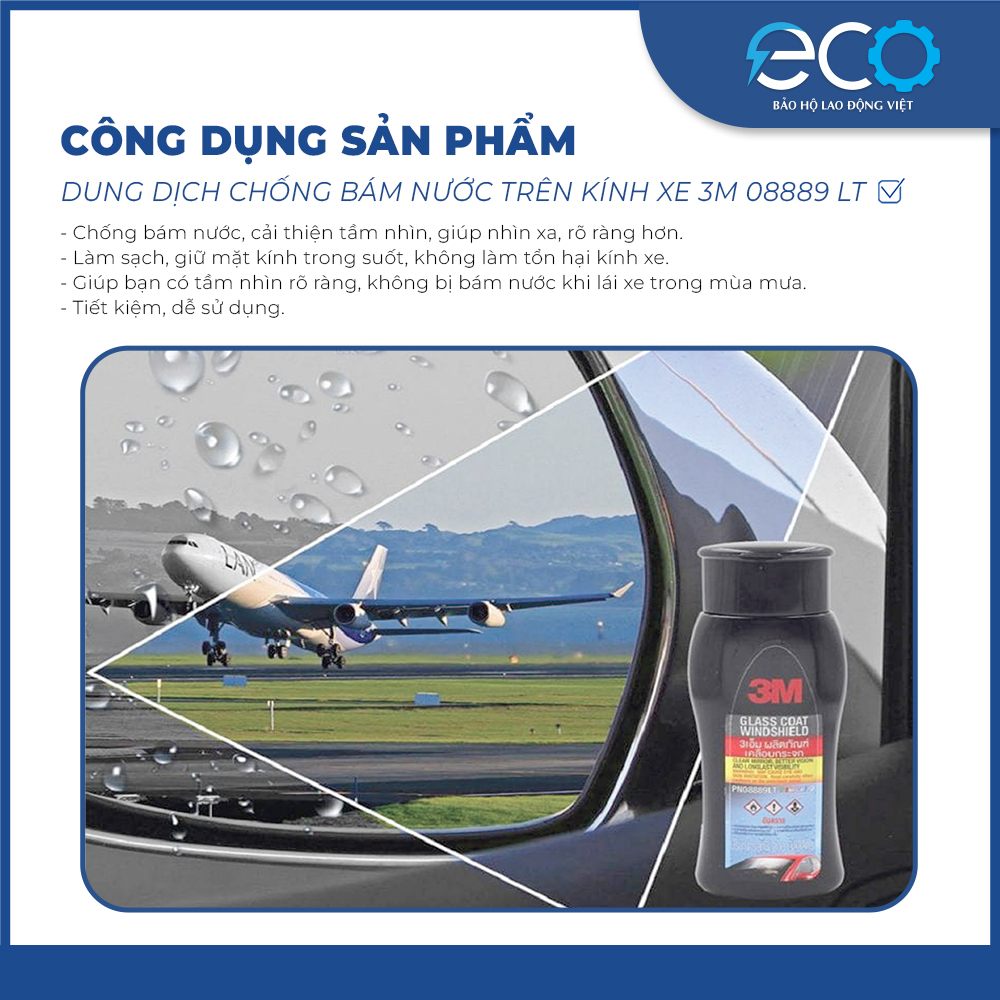 Dung dịch chống bám nước trên kính xe, chai chống bám nước kính ô tô, chống bám nước gương hậu 3M 08889LT Chai chống bám