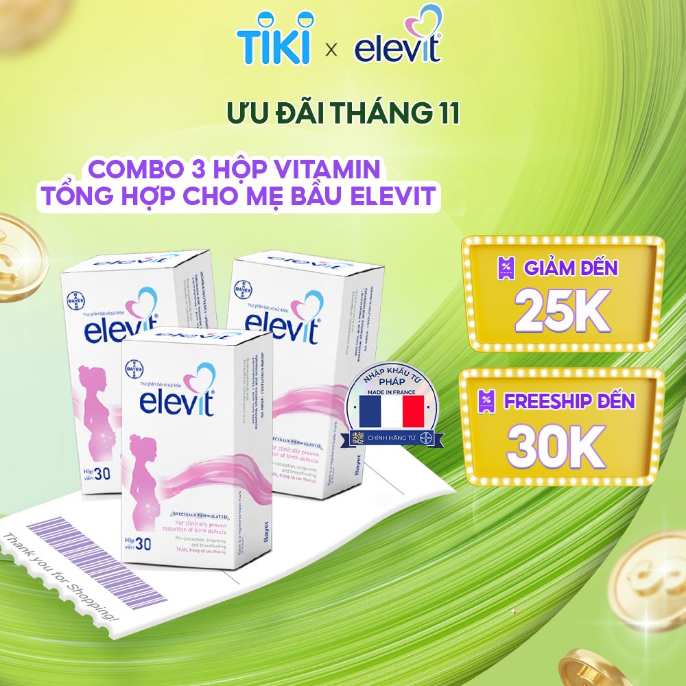 Combo 3 Hộp Vitamin Bầu Tổng Hợp ELEVIT Bổ Sung Vitamin và Khoáng Chất Cho Phụ Nữ Mang Thai và Sau Sinh Hộp 30 Viên x3