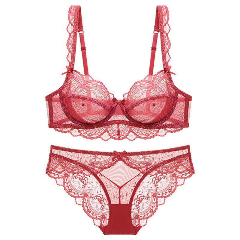 Mới Trắng Nữ Trong Suốt Áo Ngực Và Quần Lót Bộ Quần Lót Plus Kích Thước C D E Cup Push Up Áo Yếm Phối Ren bộ Đồ Lót Cho Bé Gái