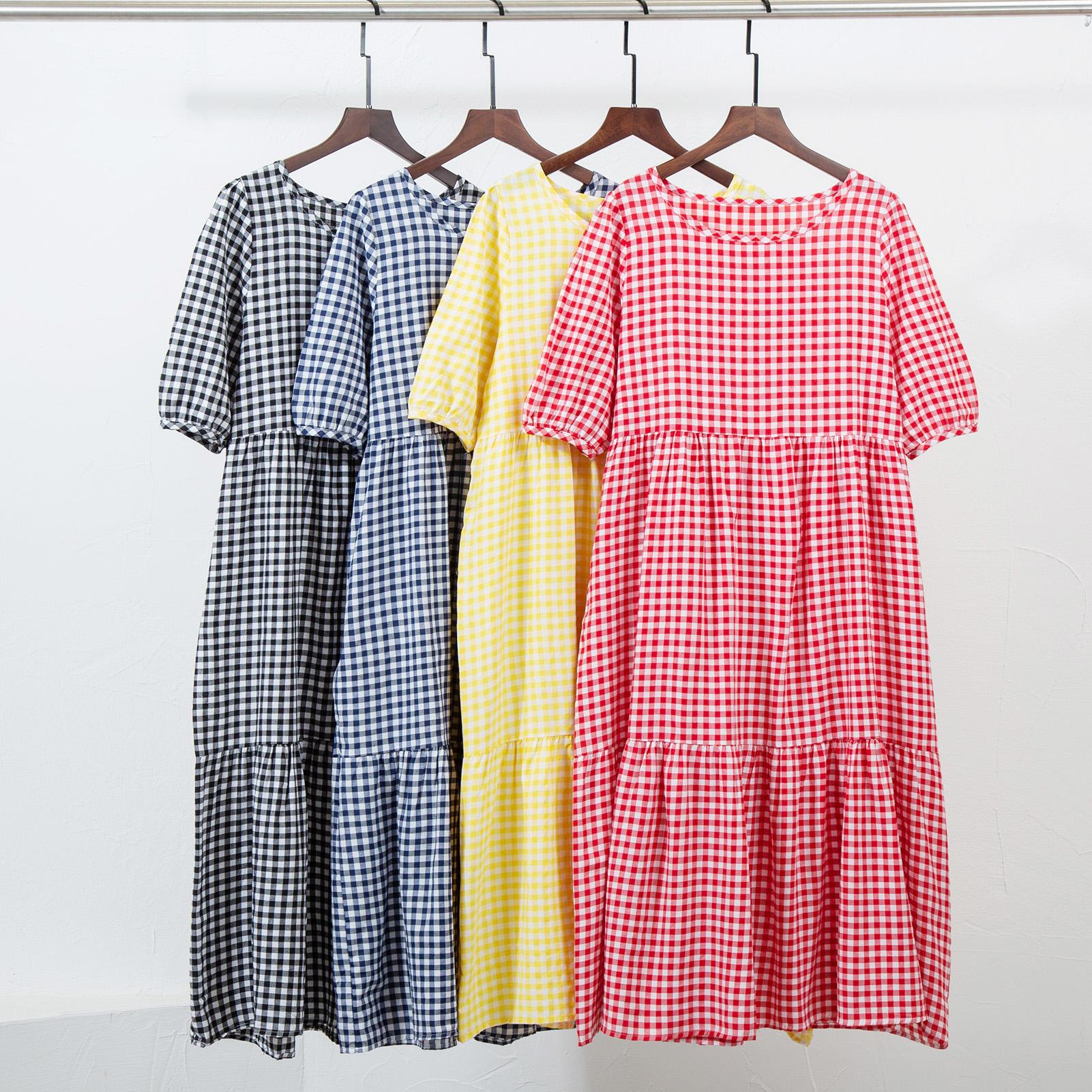 Fashion Women Plaid Print Dress O Neck Short Sleeve Plus Size Loose Casual Summer Sundress