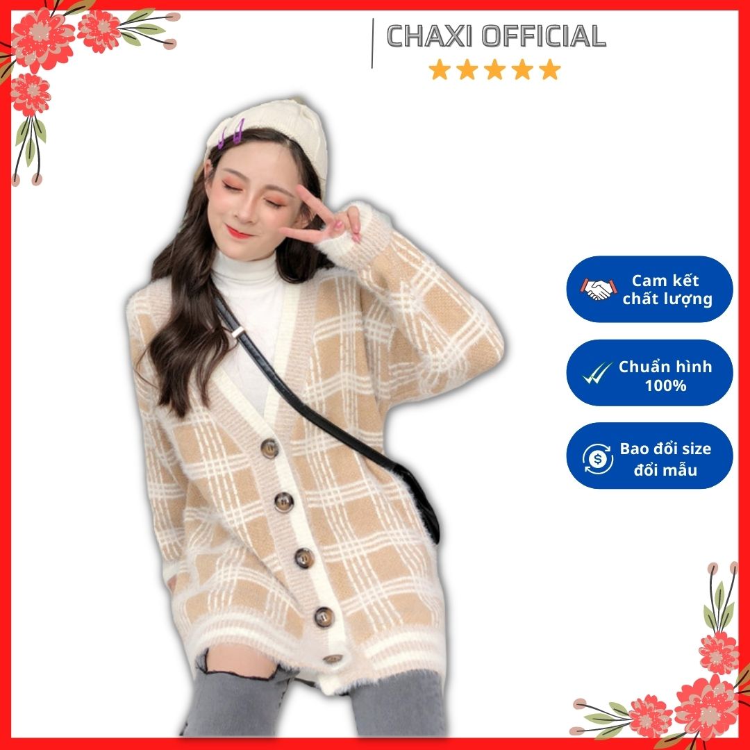 Áo khoác cardigan len caro dày rộng cao cấp kiểu Hàn - AL10260 - Hàng Quảng Châu