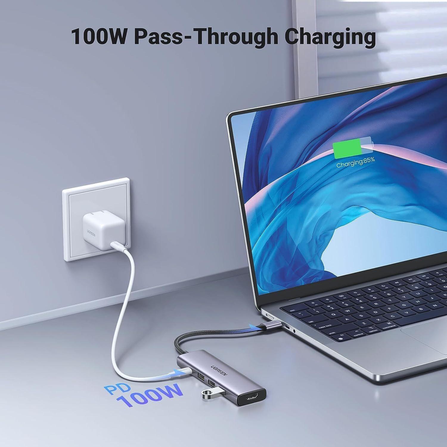 Ugreen UG15597CM511TK USB type C sang 1 x HDMI 4K60Hz + 3 x USB 3.0 + 1 x USB-C PD 100W Bộ chuyển 5in1 - HÀNG CHÍNH HÃNG