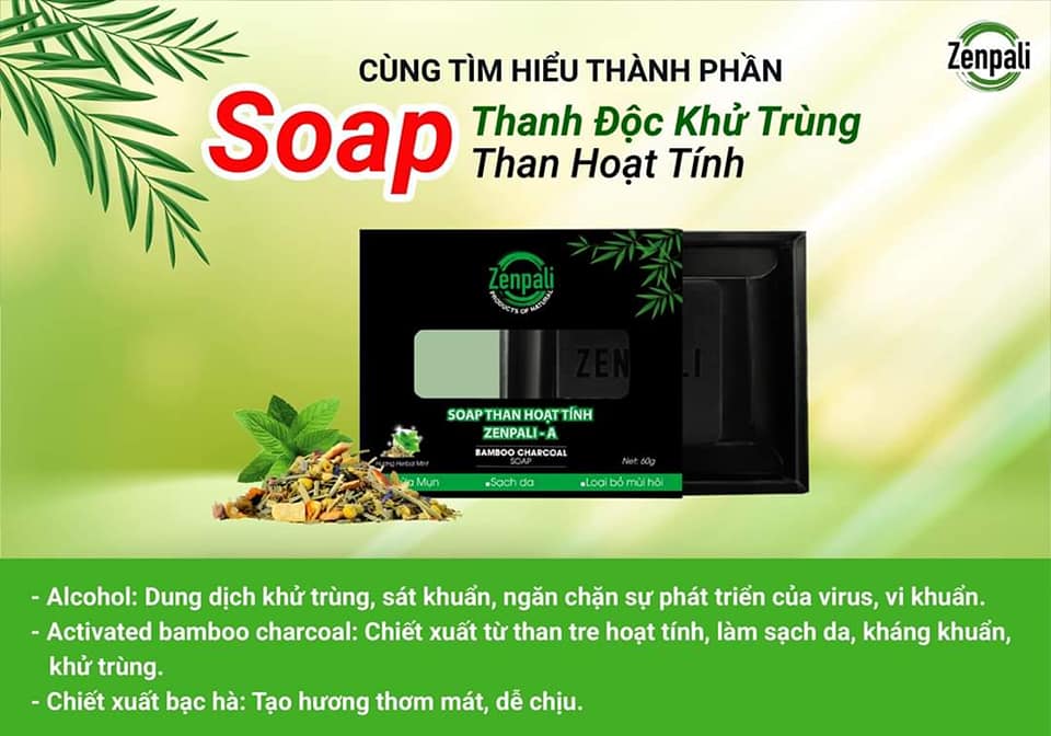 Xà phòng than hoạt tính Zenpali A - Soap ngừa mụn, sạch da, loại bỏ mùi hôi