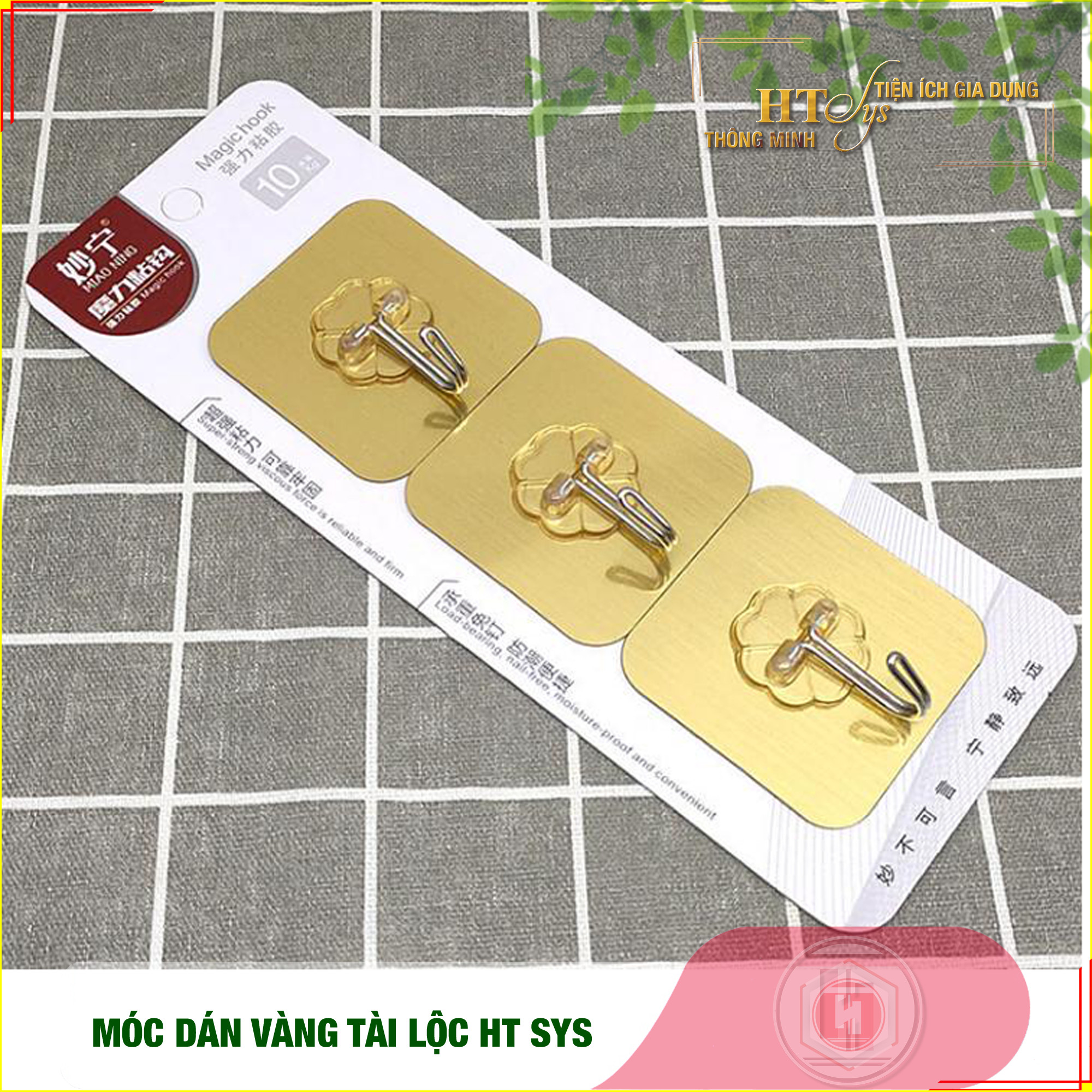 Bộ 04 chân đế cao su chống rung máy giặt - HT SYS - Đế chống rung máy giặt - Đế chống ồn máy giặt, máy sấy,tủ lạnh, bàn ghế + 01 Sét 3 móc dính dán tường vàng tài lộc HT SYS