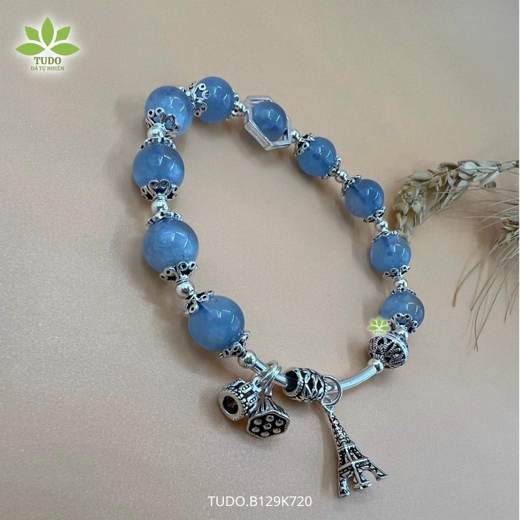 Vòng Tay Nữ Đẹp - Vòng Phong Thủy Mệnh Thủy Mộc B129K720 VCBAQUA Charm Bạc Eiffel, Vương Miện