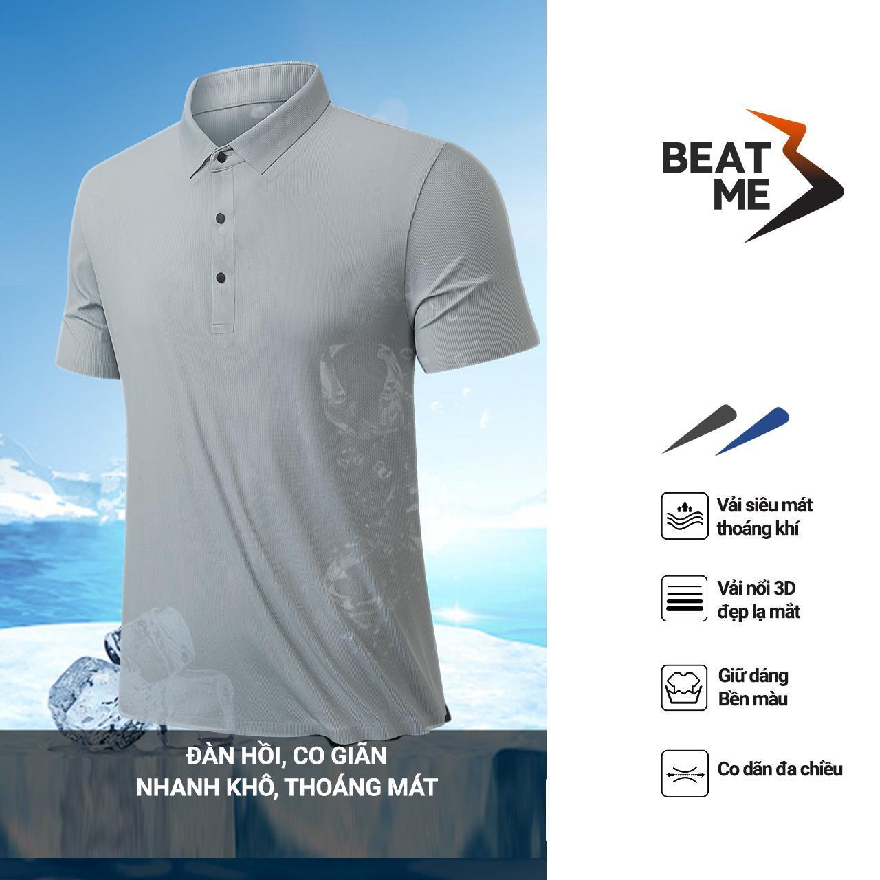 Áo Thun Polo Phong Cách Thể Thao Tối Giản Không Nhăn Vải Silk Mát Lạnh Vân Vải 3D Màu Xám Beatme