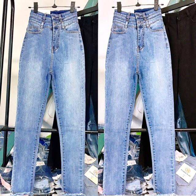 Quần jeans ôm lưng cao 2 nút dáng siêu dài- hình thật chính chủ