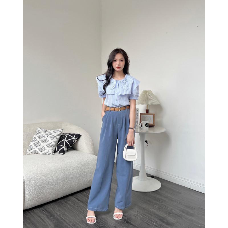 Quần suông vải nữ q238804 culottes ống rộng chiết ly germe