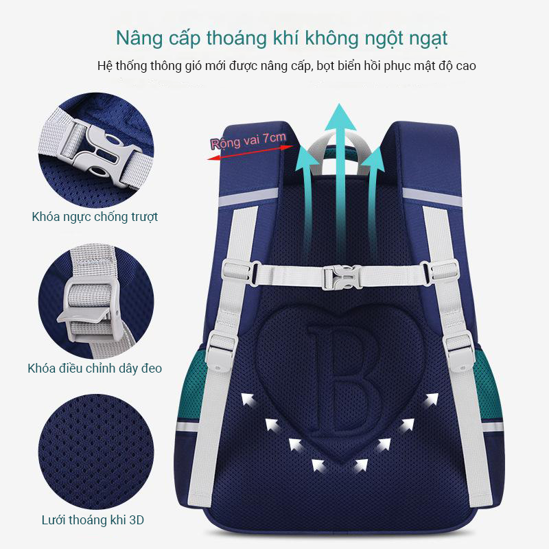 Balo học sinh cấp 1 siêu nhẹ chống gù chống nước cao cấp phong cách châu âu size 41cm -800