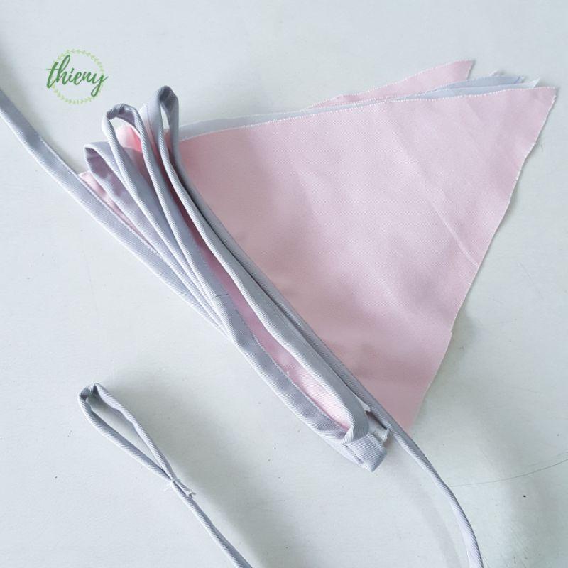 Dây cờ tam giác vải màu pastel ghi hồng, xịn may đẹp, dài 2,2m, Dây cờ trang trí Decor Sinh nhật, Lều vải Thiên Ý