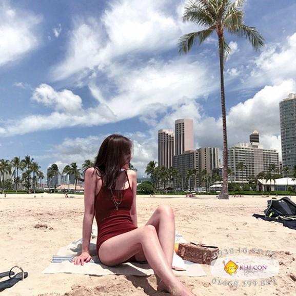 Bikini 1 mảnh đỏ đô thun gân cao cấp