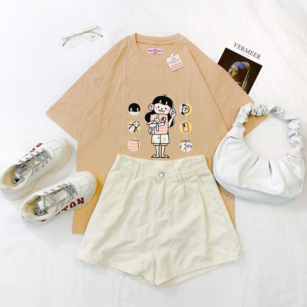Áo thun tay lỡ Cô Bé Ôm Thỏ phông Unisex nam nữ tee oversize form rộng pull Ulzzang Streetwear Hàn Quốc vải mềm