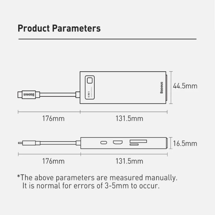 Hub chuyển đổi đa năng 8 trong 1 Baseus CAHUB-CV0G ( Type-C to HDMI/ USB3.0/ LAN / SD Card Reader/ Type C PD 100W, Multifunctional HUB) - HÀNG CHÍNH HÃNG