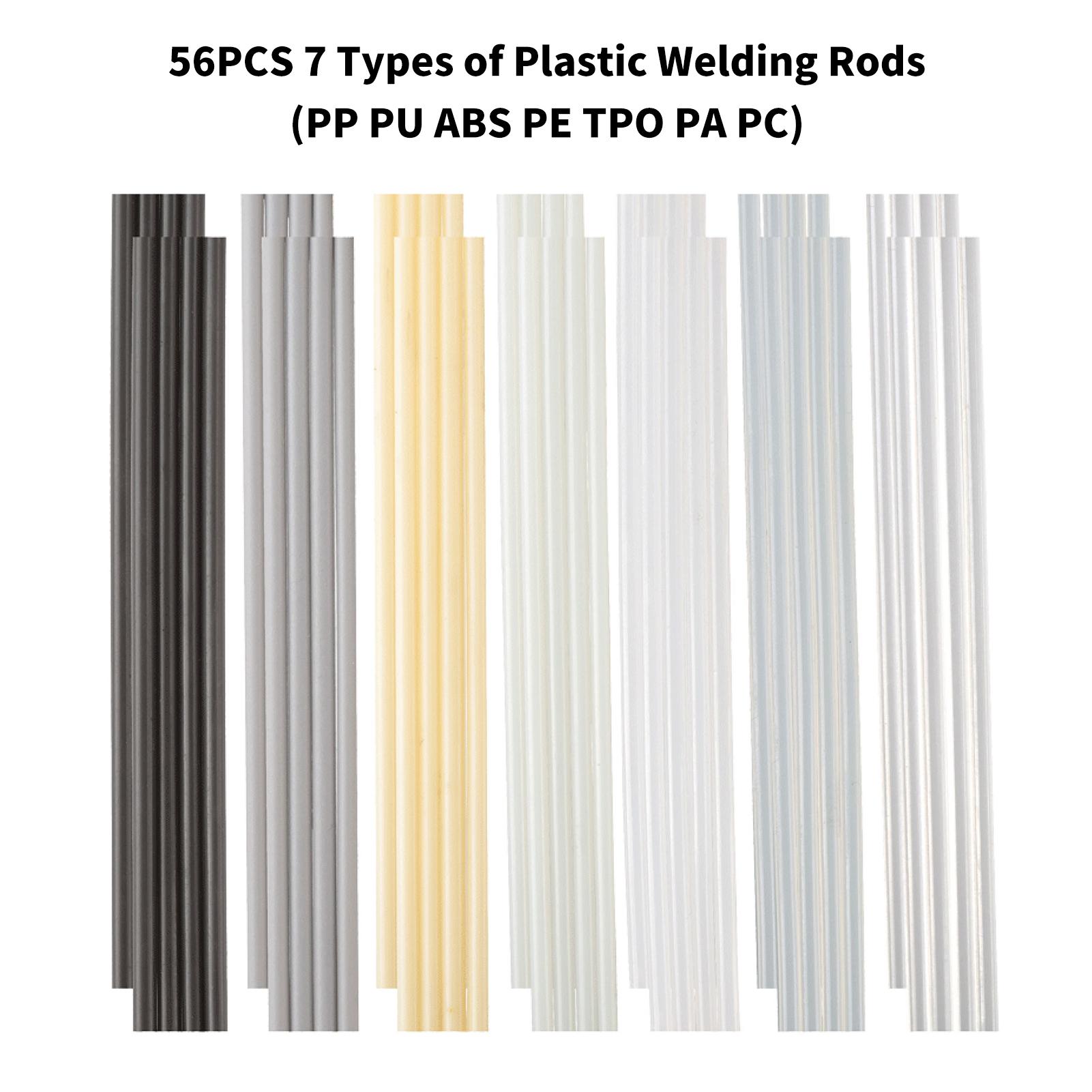 56PCS 7 Types of Plastic Welding Rods(PP PU ABS PE TPO PA PC),Plastic Welding Kit for Car bumper, Kayaks,plastic welder gun