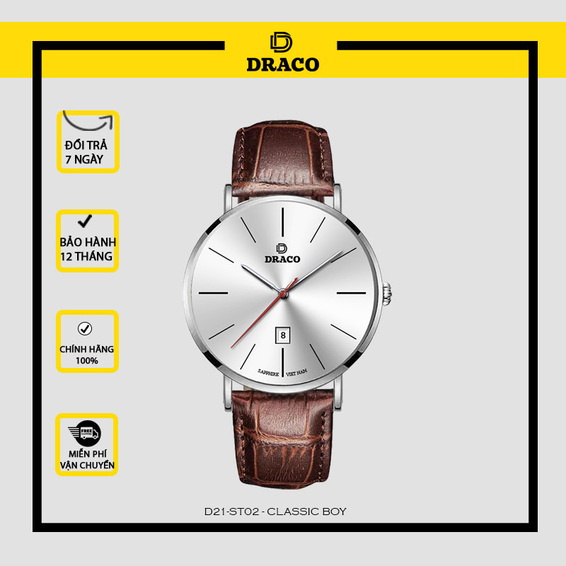 Đồng Hồ Nam DRACO Sang Trọng D21-ST02 “Classic Boy” Trắng Da Nâu