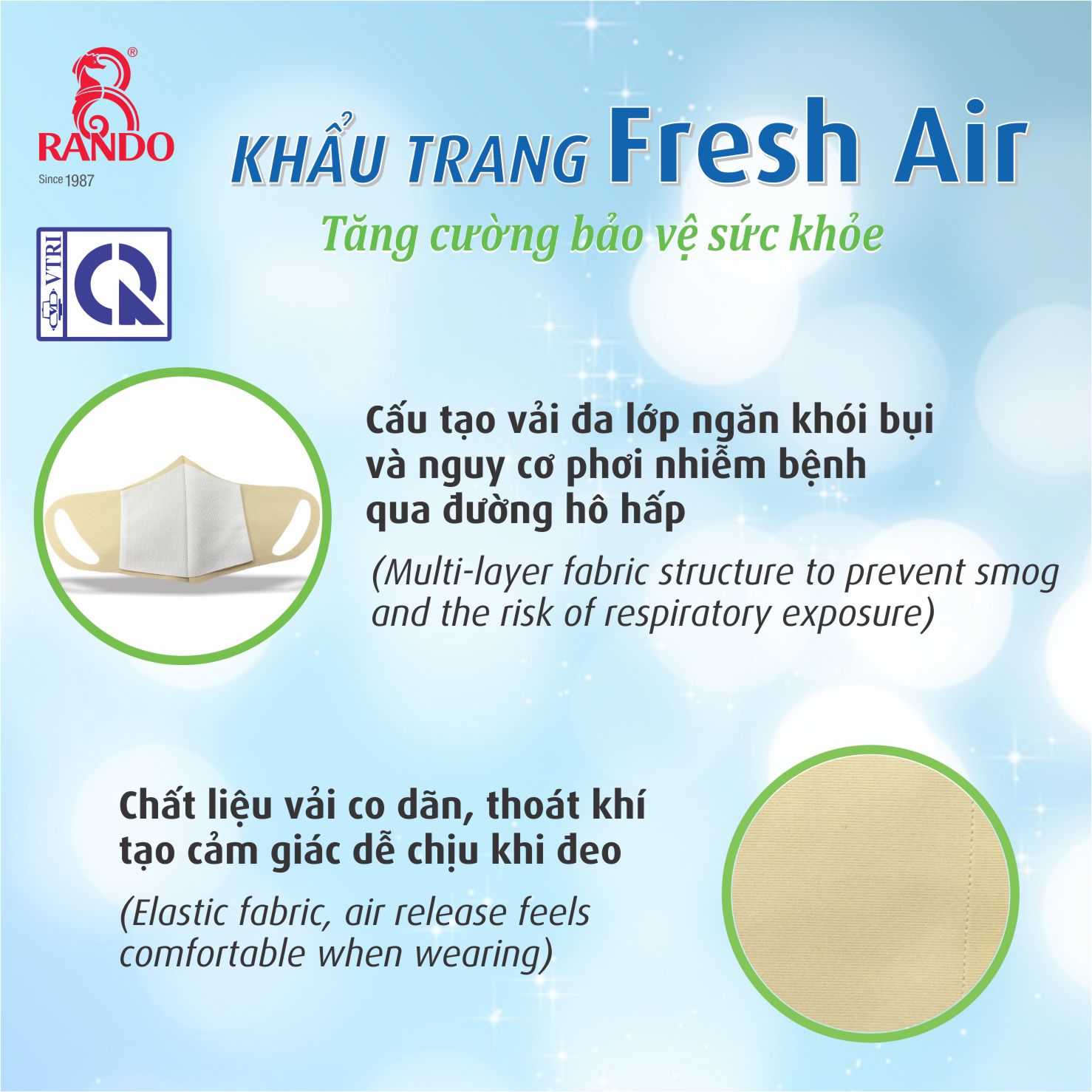 Khẩu Trang Trẻ Em Fresh Air, Chính Hãng Rando (Combo 10 cái)