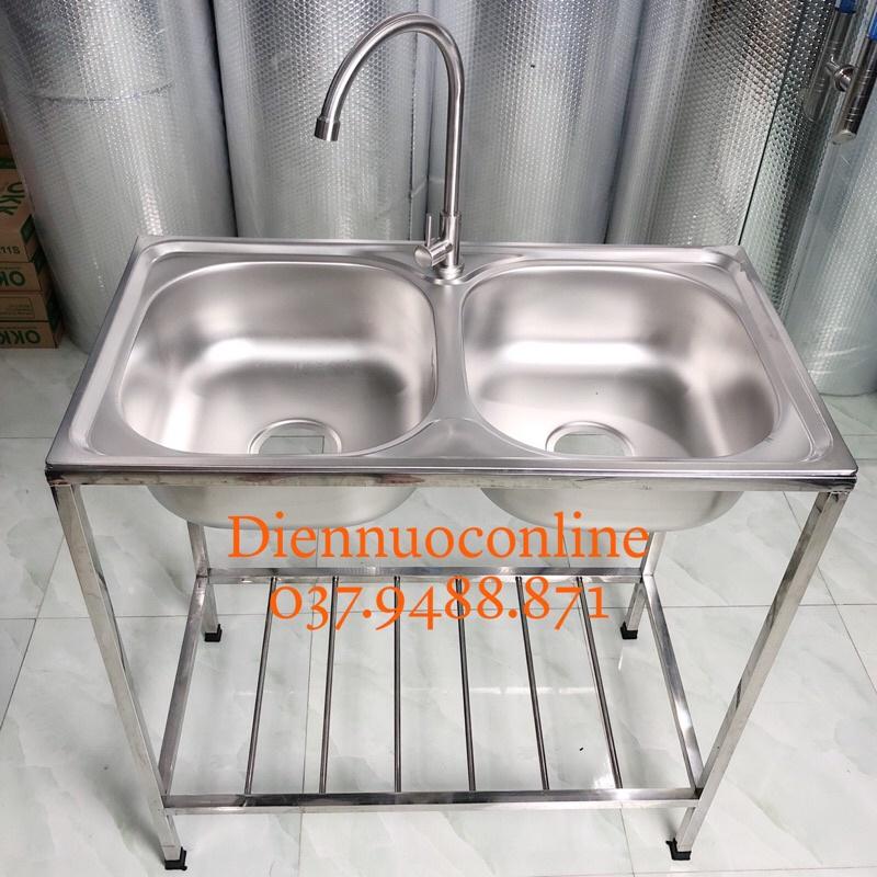 Bồn rửa chén 2 hộc inox kích thước 78x43 kèm bộ xả nước