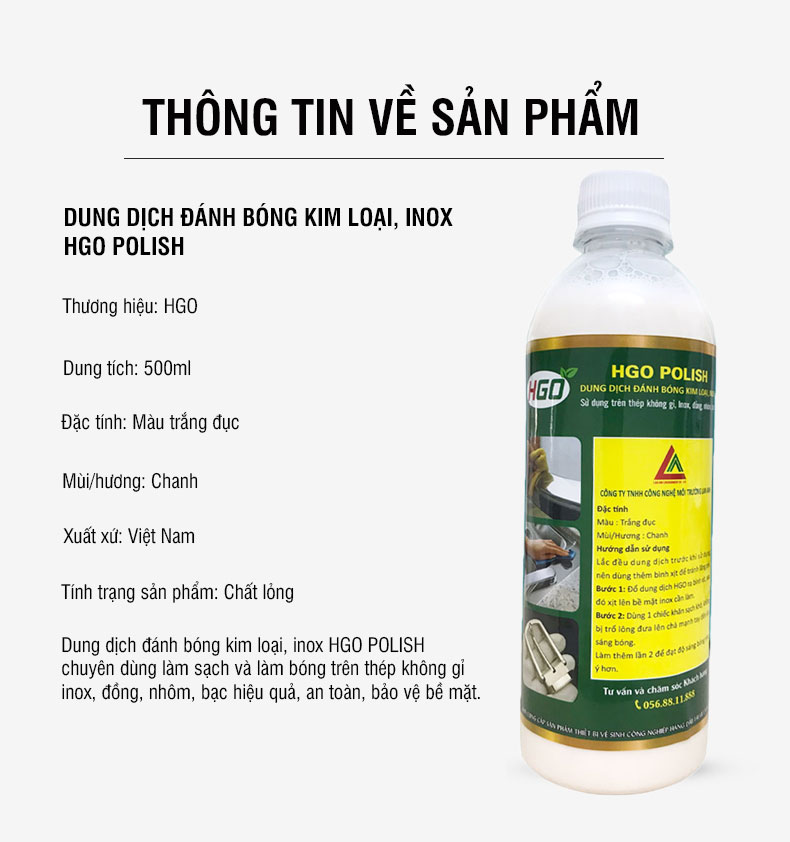 Đánh bóng kim loại HGO Polish đánh bóng inox, thép không gỉ, đồng, nhôm, bạc an toàn hiệu quả bảo vệ bề mặt 500ml