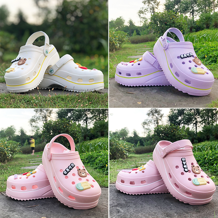 Dép Sục Cross Nữ Đế Cao 6cm CR213 Chất Liệu Nhựa Tế Bào Siêu Nhẹ Chống Trơn Trượt Tặng Kèm 10 Sticker Dễ Thương Giao Ngẫu Nhiên - Dép Nữ Độn Đế 6cm