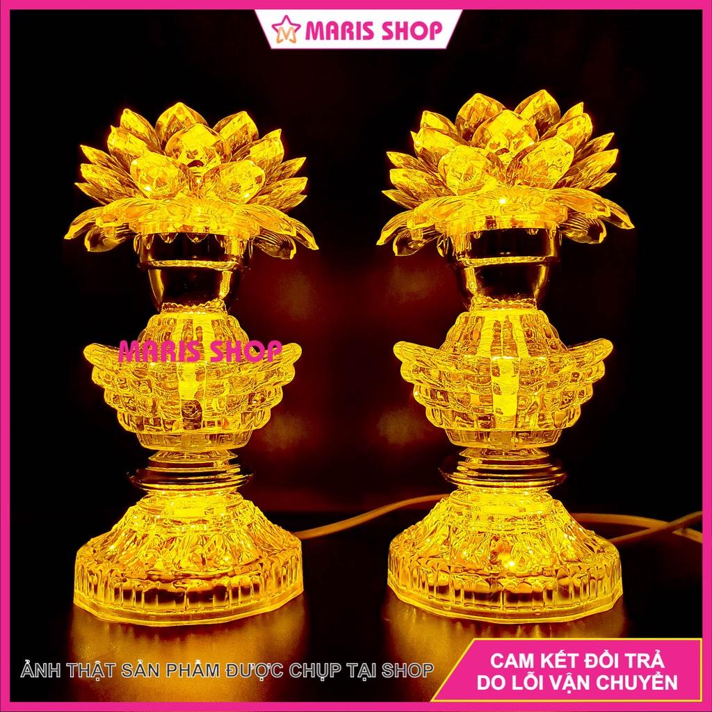 Đèn thờ hoa sen LED MÀU VÀNG 3 tầng hình thỏi vàng cao 20cm để bàn thờ Phật, đèn thờ cúng