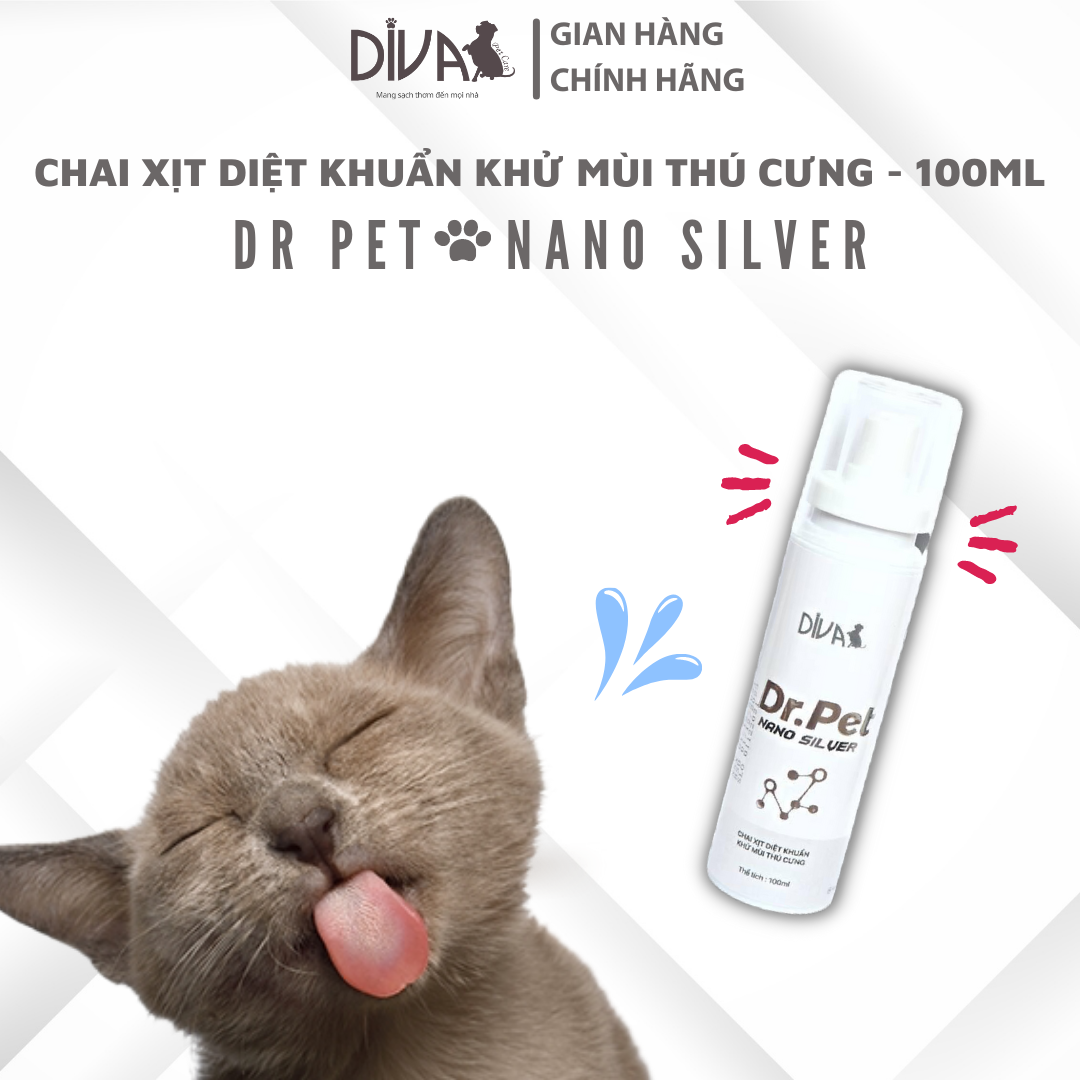 CHAI XỊT KHỬ MÙI NANO BẠC CHO THÚ CƯNG DIVA DR PET - 100ML