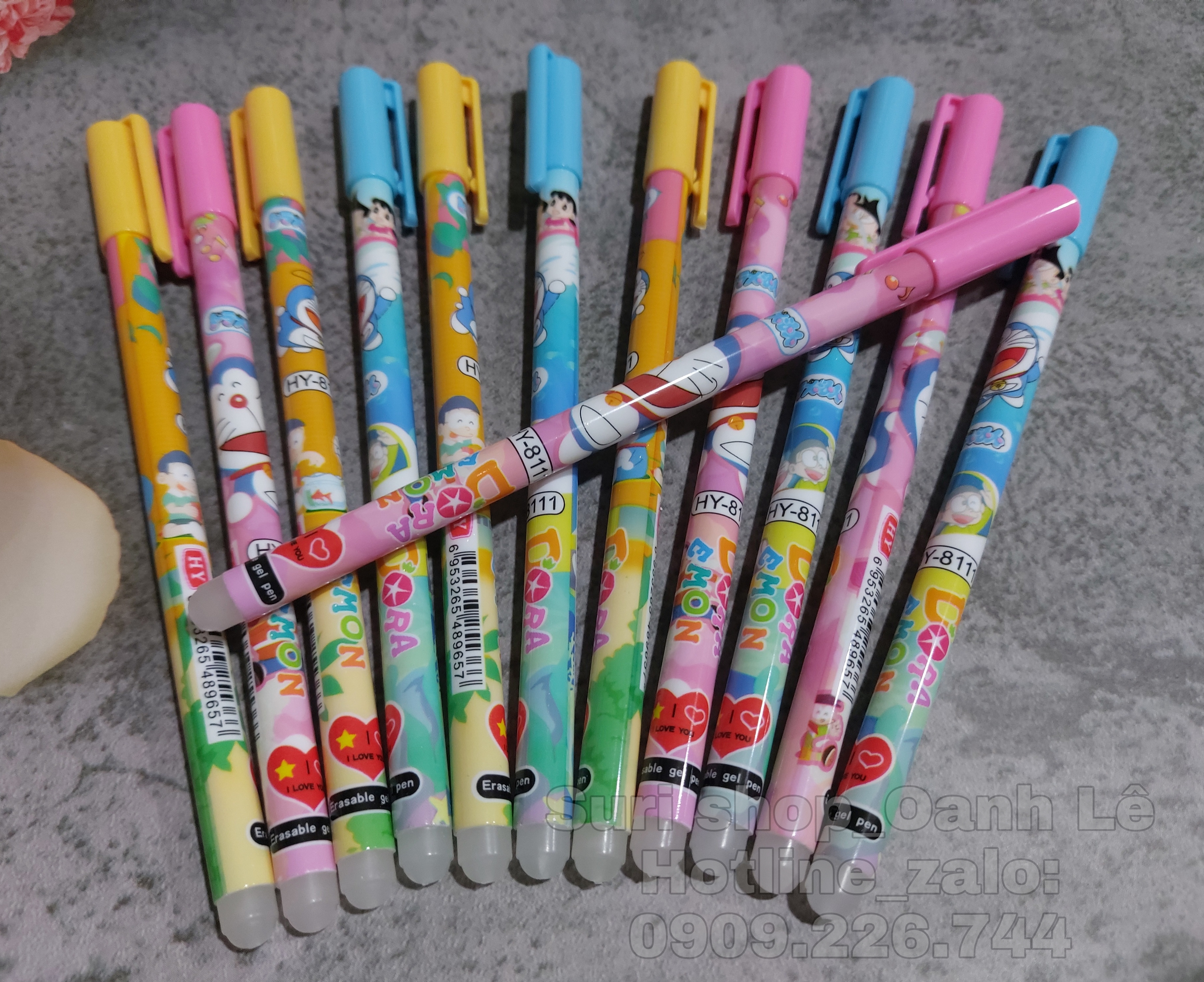 Hộp 12 cây bút gel mực tím xoá được hoạ tiết hoạt hình cho học sinh tiểu học
