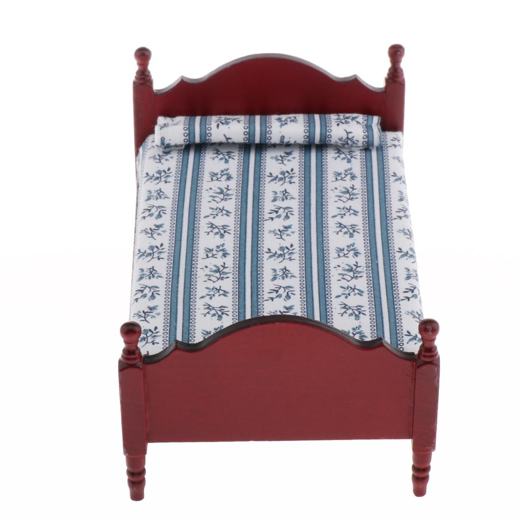 1:12 Miniature Single Bed Bedding Set for Doll House Bedroom Decor, Realistic
