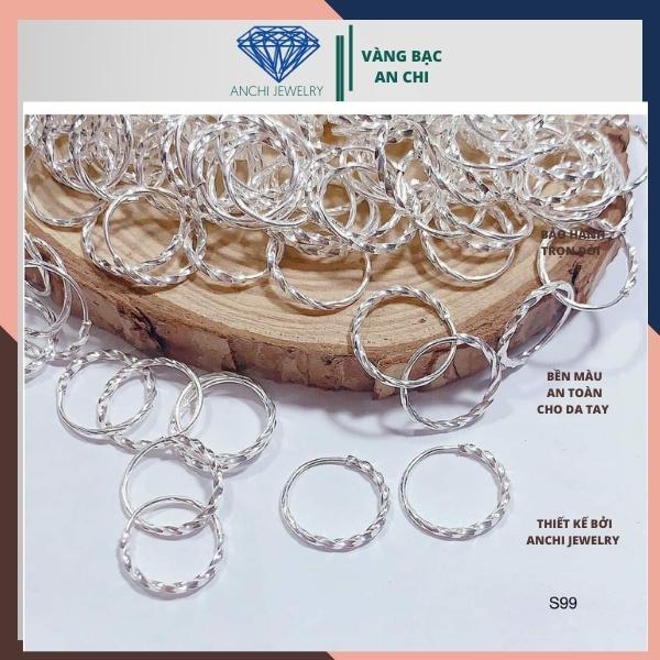 Bông tai bạc nam nữ, khuyên tai khoen tròn thời trang Anchi jewelry