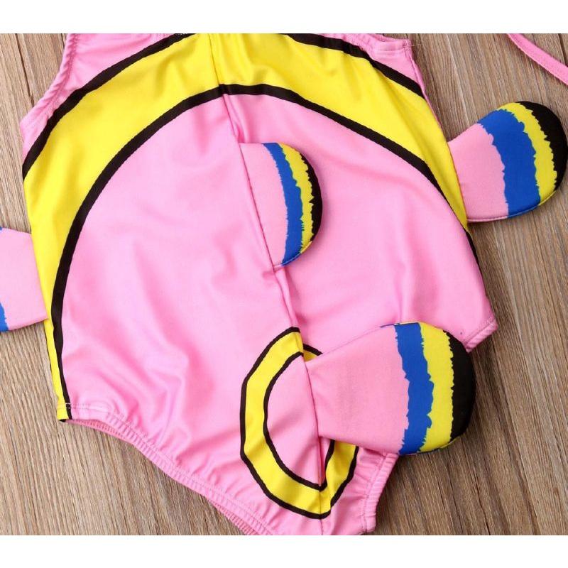 đồ bơi bé gái , bikini 1 mảnh kèm mũ , bộ đồ bơi liền thân cá hề nemo màu hồng ngộ nghĩnh cho bé gái - tiệm nhad An