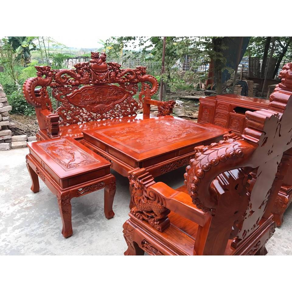 Bộ bàn ghế gỗ phòng khách giả cổ nghê khuỳnh gỗ hương đá
