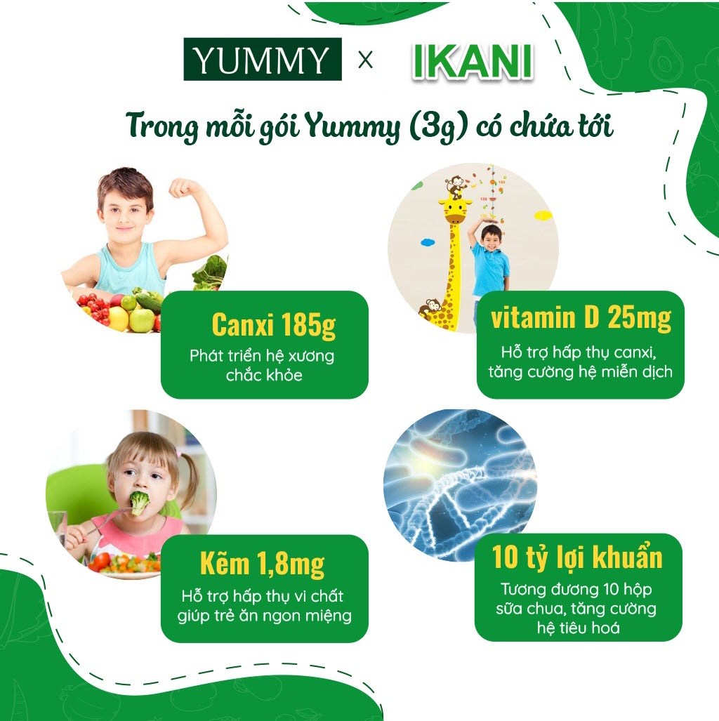 Bột mầm lúa mạch trái cây Yummy nhập khẩu Nhật Bản - Hộp 20 gói x 3g