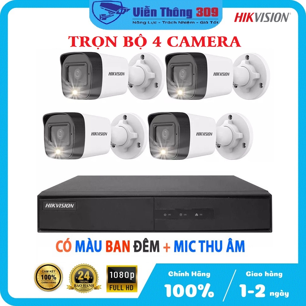 Bộ Camera Quan Sát 2.0Mp Có Màu Ban Đêm, Tích Hợp Mic Thu Âm- Hàng chính hãng