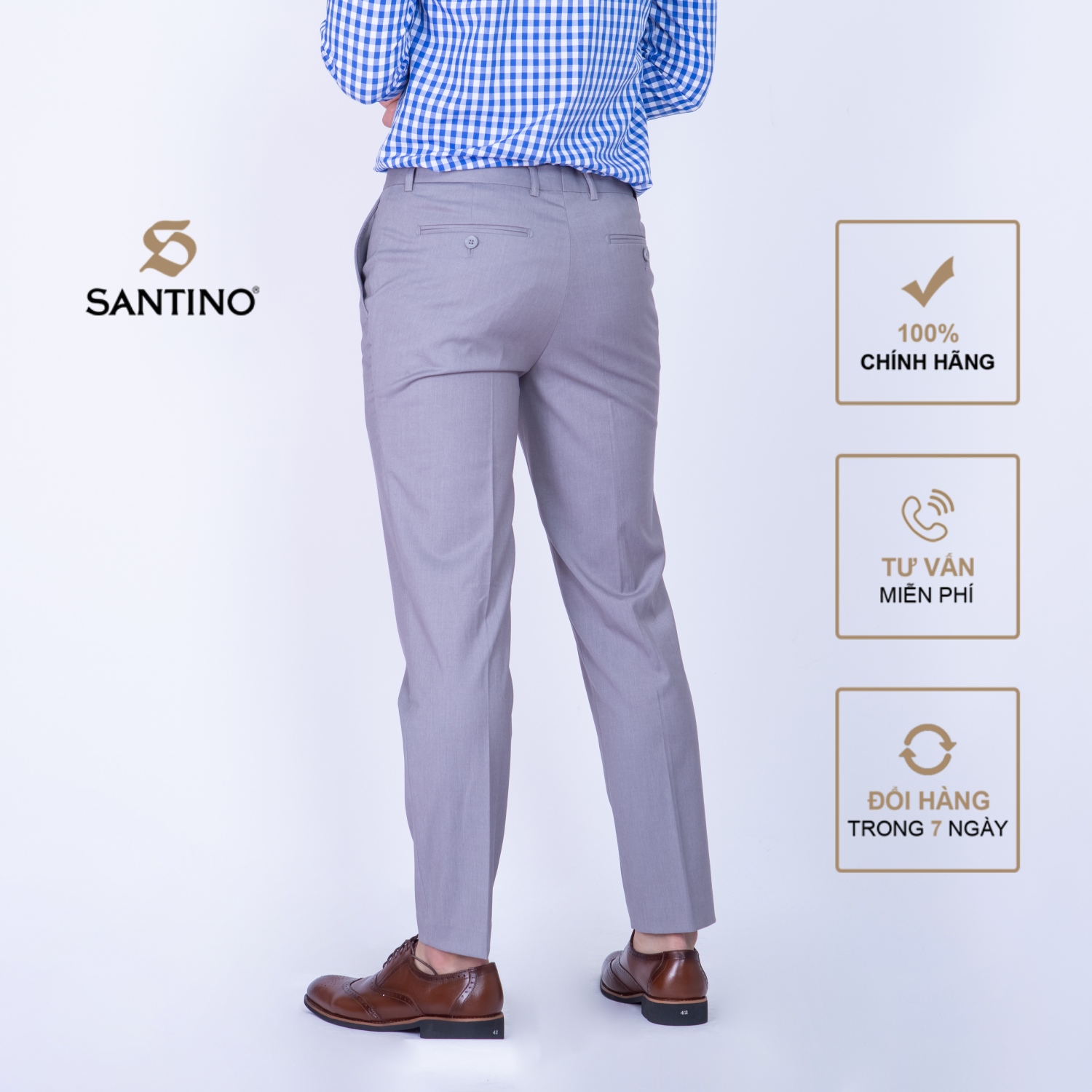 Quần âu nam dài trơn SANTINO, chất liệu Sợi tre dáng ôm slim fit công sở lịch lãm màu ghi Q065