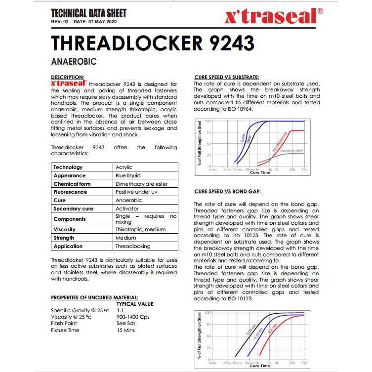 Keo khóa ren, chống tháo ren X'TRASEAL Threadlocker 9243 (Chai 10ml-50ml, vĩ màu xanh)