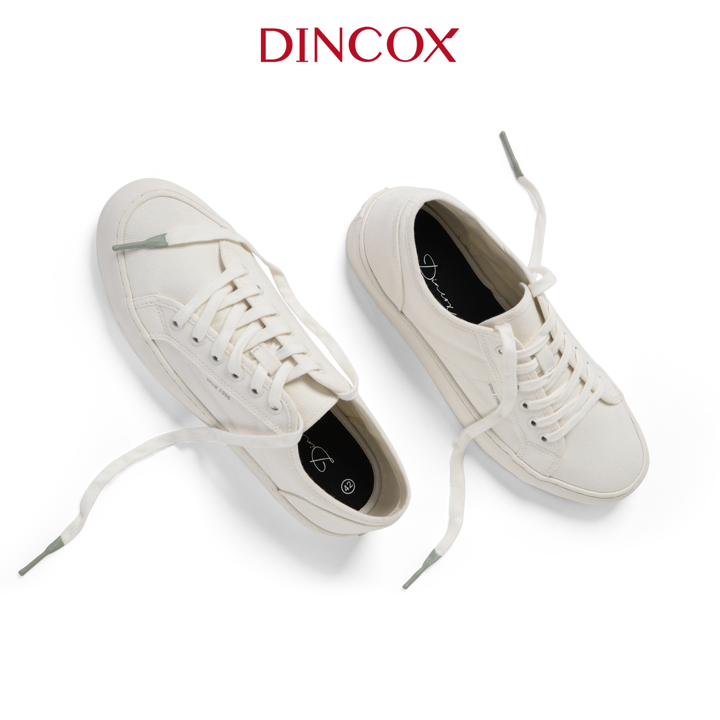 Giày Sneaker Vải Canvas Nam Nữ E18 White Dincox Shoes Sang Trọng