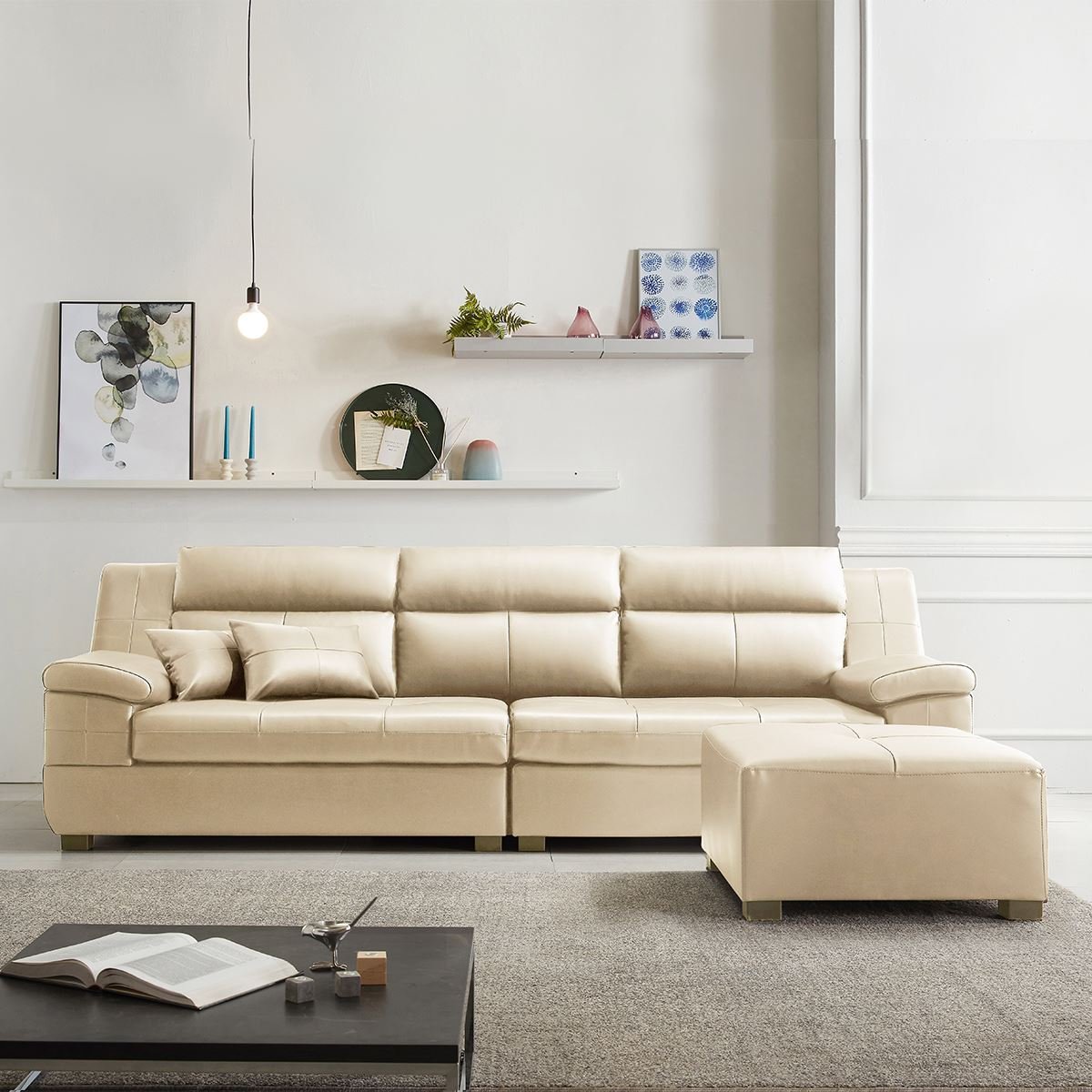 SF309 - GHẾ SOFA DA THẬT 4 CHỖ NGỒI KÈM ĐÔN